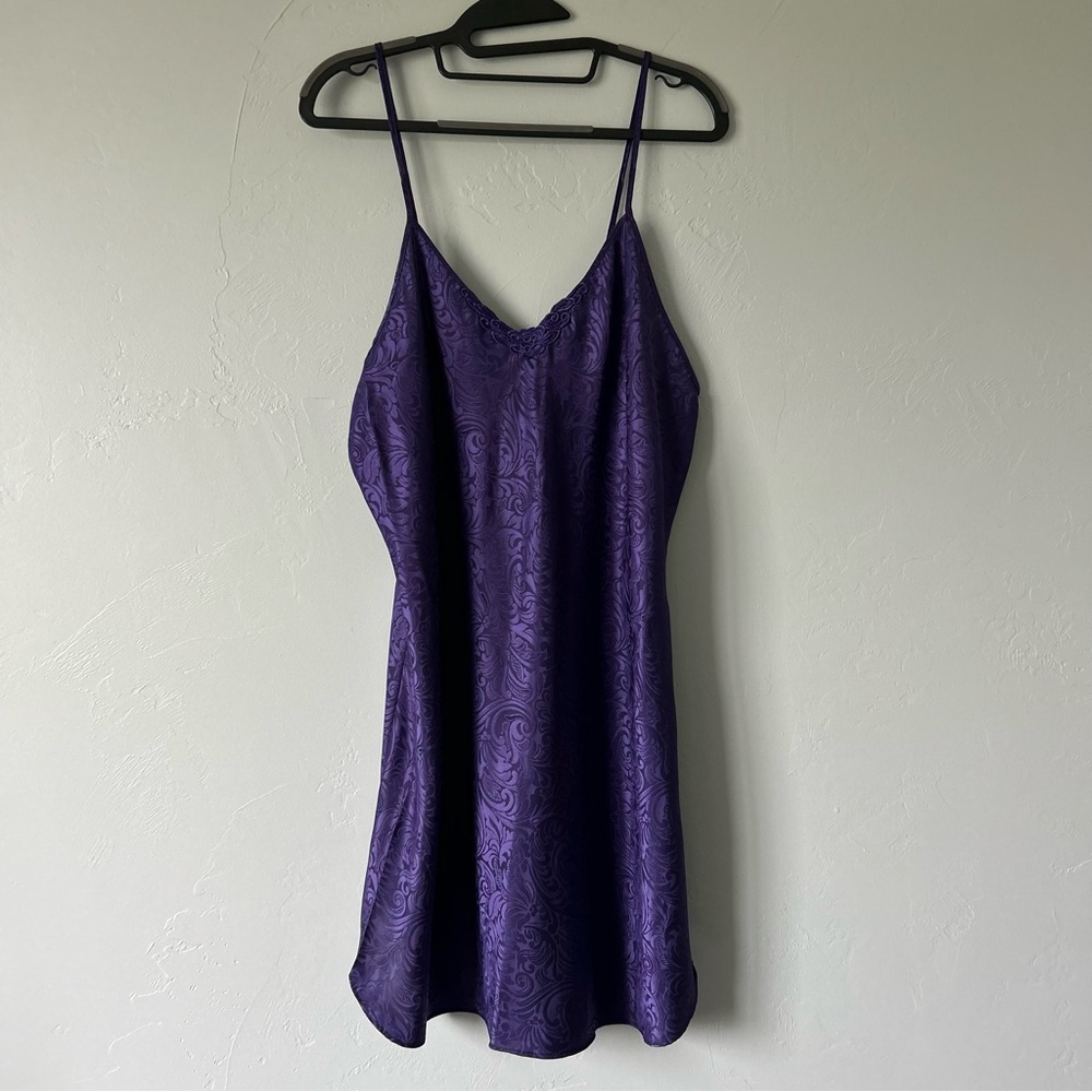 Vintage Purple Floral Embossed Lace Trim Slip Dress 2X Cottage Whimsigoth Witchy